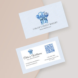 Watercolor Blue Floral Chef  Hat Business Card