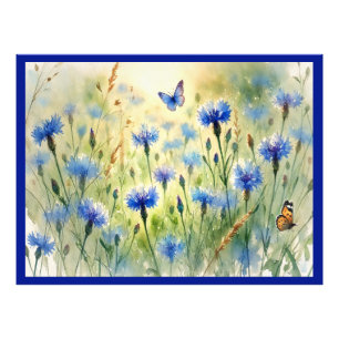 Watercolor Blue Floral Cornflower Germany   Photo Print