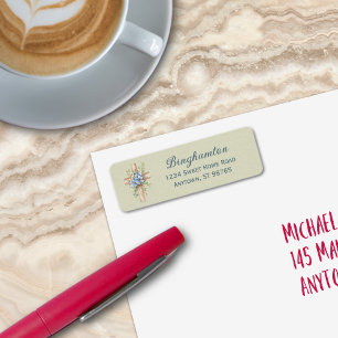 Watercolor Blue Floral Cross Personalised Return Address Label