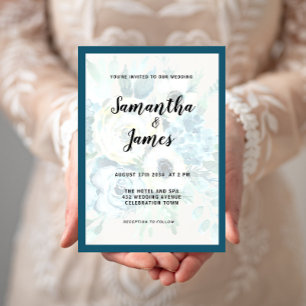 Watercolor Blue Floral Elegant Wedding Invitation