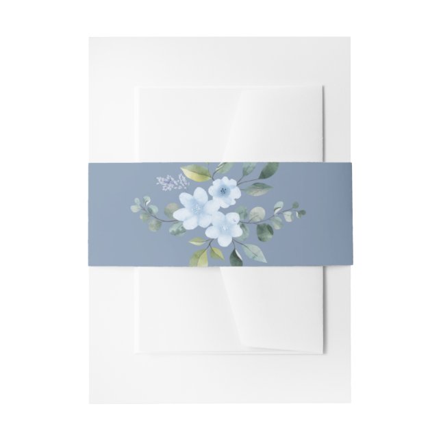 Watercolor Blue Floral  Invitation Belly Band (Front Example)