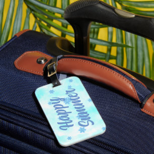 watercolor blue floral modern botanical  luggage tag