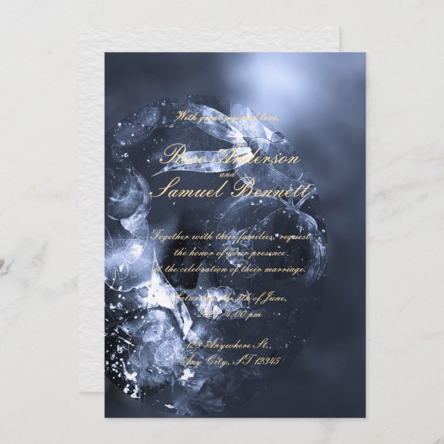 Watercolor Blue Floral Monogram Wedding Invitation (Front/Back)