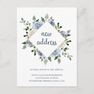 Watercolor Blue Floral Moving Announcement Postcard