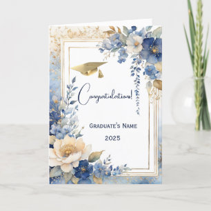 Watercolor Blue Floral Personalised Graduation Card
