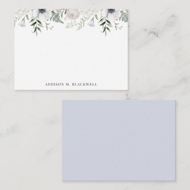 Watercolor Blue Floral Personalised Stationery Card (Front/Back)