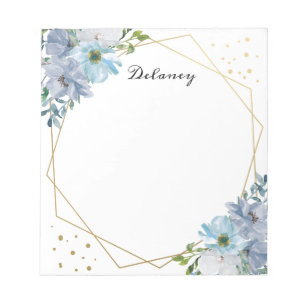 Watercolor Blue Floral Pesonalized Notepad