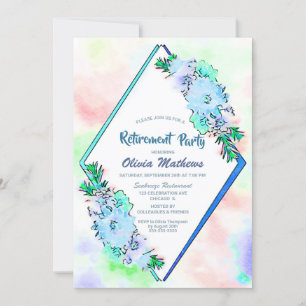 Watercolor Blue Floral Retirement Party  Invitation