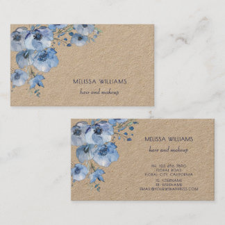 Watercolor Blue Floral Rustic Business Card