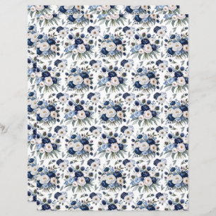 Watercolor Blue Floral Scrapbook Paper