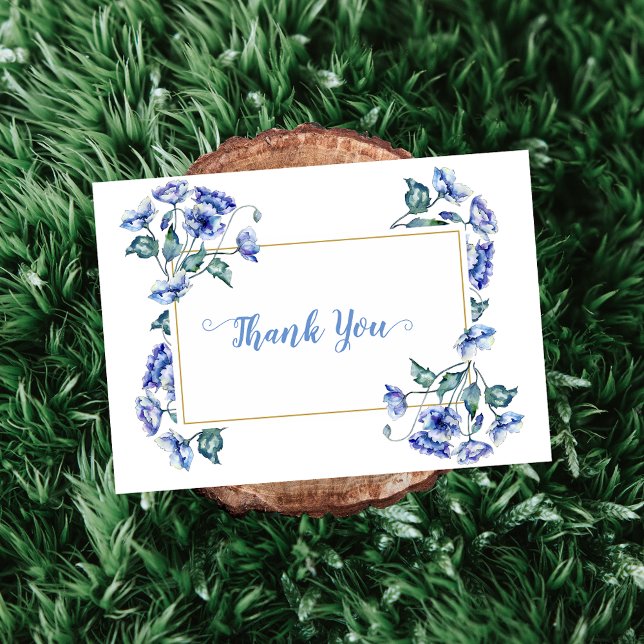 Watercolor Blue Floral Thank You Card (Creator Uploaded)