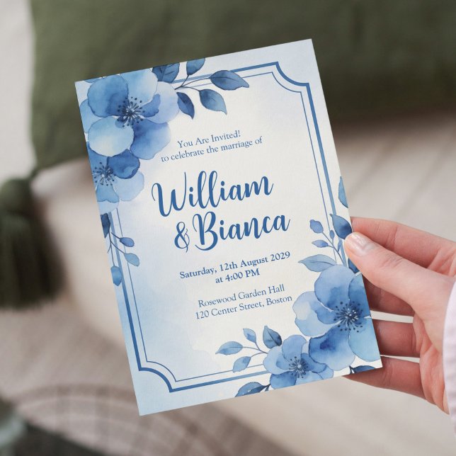 Watercolor Blue Floral Wedding Invitation (Creator Uploaded)