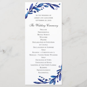 Watercolor blue floral wedding. Navy botanical Program
