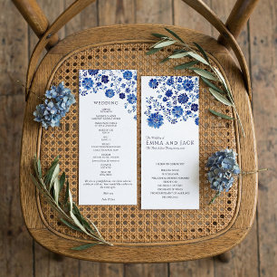 Watercolor Blue Floral Wedding Order of Ceremony Program
