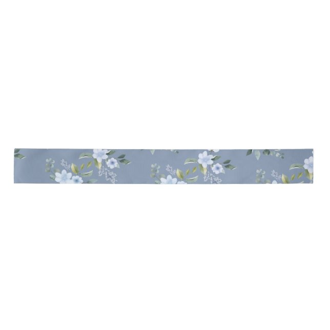 Watercolor Blue Floral Wedding Shower Welcome Satin Ribbon (Front)