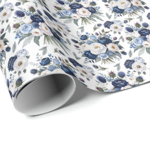 Watercolor Blue Floral Wrapping Paper