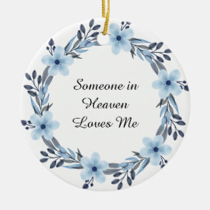 Watercolor Blue Floral Wreath Memorial Keepsake Ceramic Ornament