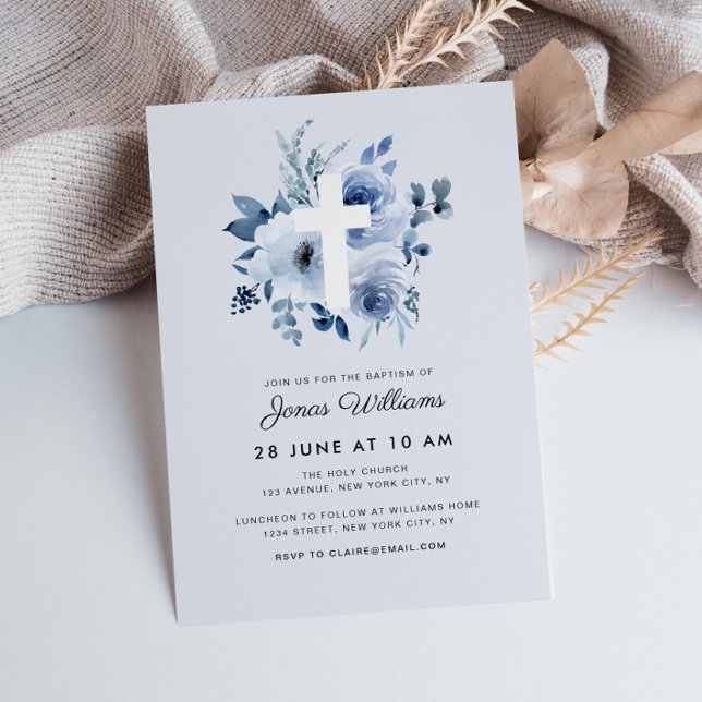 watercolor blue florals Baptism invitation (Creator Uploaded)