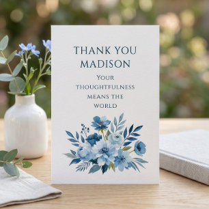 Watercolor Blue florals Name Thank You Card