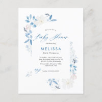 Watercolor Blue Flower Baby Shower Invitation 