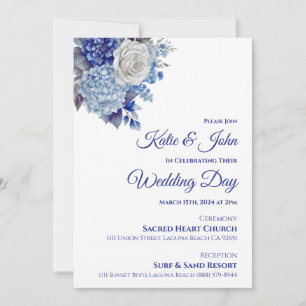 Watercolor Blue Flower Bouquet-Wedding- Invitation