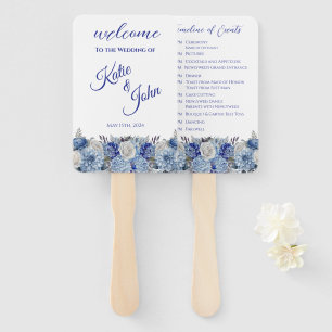 Watercolor Blue Flower Bouquet-Wedding Program- Hand Fan