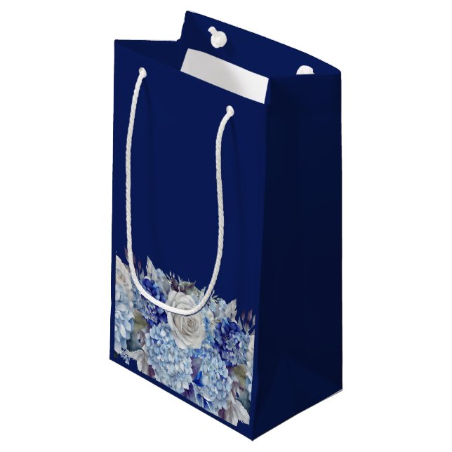 Watercolor Blue Flower Bouquet-Wedding- Small Gift Bag (Front Angled)