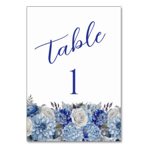 Watercolor Blue Flower Bouquet-Wedding- Table Number