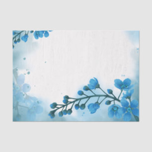 Watercolor Blue Flower Floral Decoupage Tissue Paper