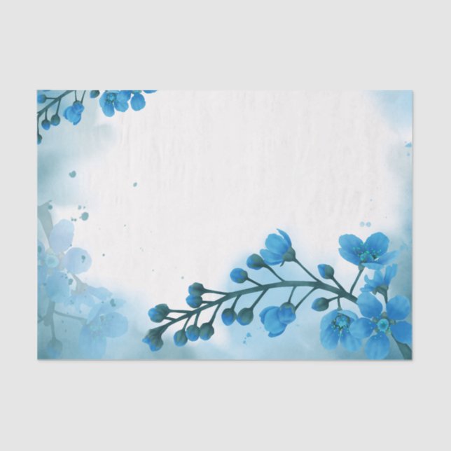 Watercolor Blue Flower Floral Decoupage Tissue Paper (Front)
