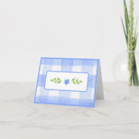 Watercolor Blue Flower Green Leaves Blue Check 