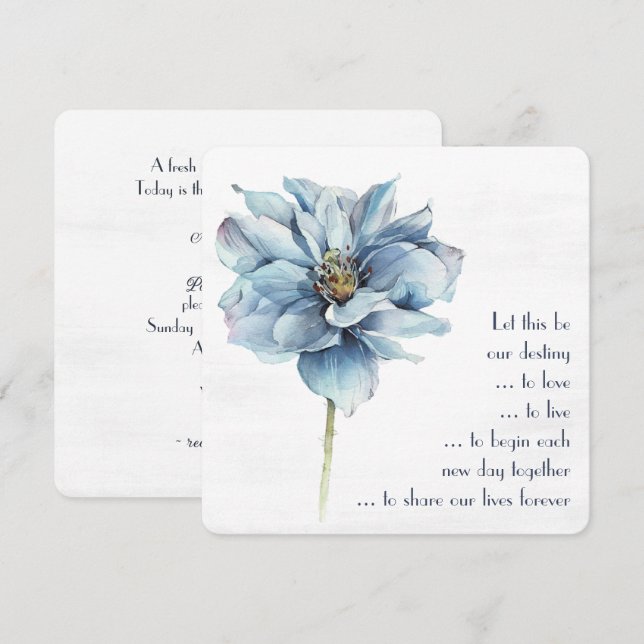 Watercolor Blue Flower On Textured White Invitation (Front/Back)