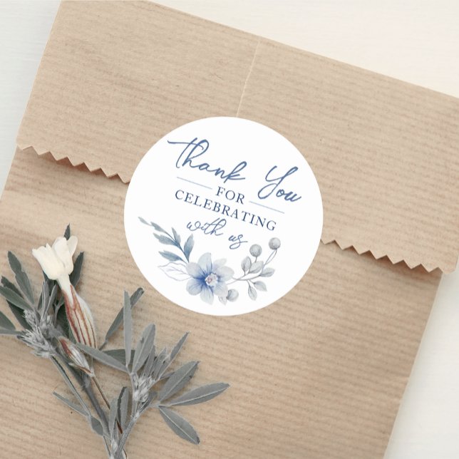 Watercolor Blue Flower Thank You Stickers (Watercolor Blue Floral Thank You Classic Square Stickers. Featuring a beautiful dusty slate flower)