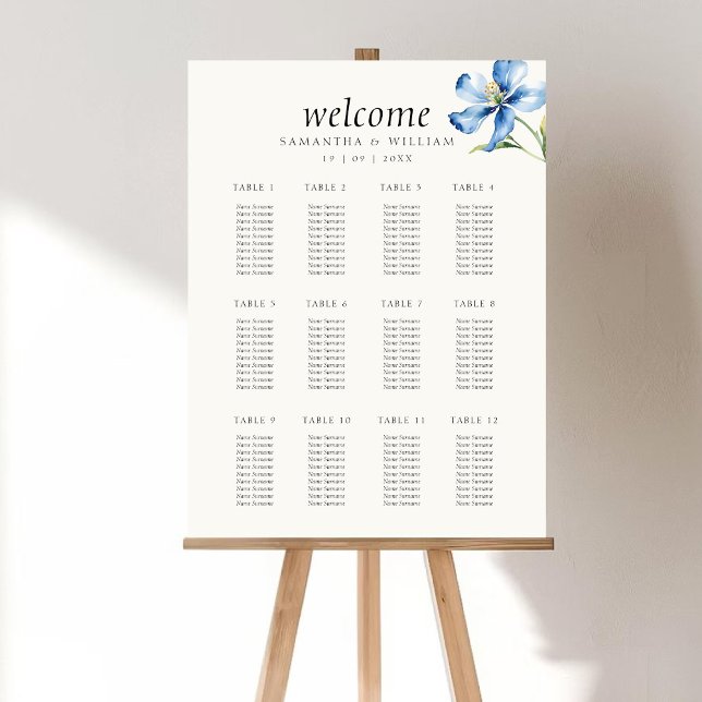 Watercolor Blue flower Wedding seating chart (Creator Uploaded)