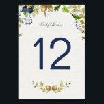Watercolor Blue Flowers Acorns and Oak Leaves | Table Number<br><div class="desc">Rustic watercolor blue flowers,  acorns,  and oak leaves table numbers. Please Note: You will need to purchase the cards one at a time and personalise with your table number. Don't forget to put your initials on the tree!</div>