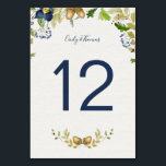 Watercolor Blue Flowers Acorns and Oak Leaves | Table Number<br><div class="desc">Rustic watercolor blue flowers,  acorns,  and oak leaves table numbers. Please Note: You will need to purchase the cards one at a time and personalise with your table number. Don't forget to put your initials on the tree!</div>