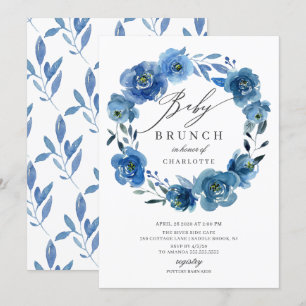Watercolor Blue Flowers Baby Shower Brunch Invitation
