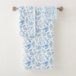 Watercolor Blue Flowers Bath Towel Set