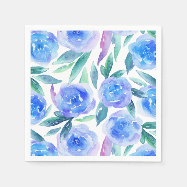 Watercolor blue flowers. Birthday floral pattern Napkin (Front)