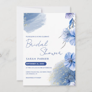 Watercolor Blue Flowers Bridal Shower Invitation