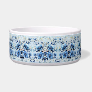 Watercolor Blue Flowers Ceramic Pet Bowl
