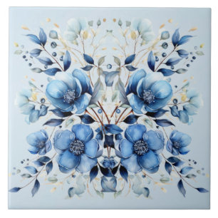 Watercolor Blue Flowers Ceramic Tile