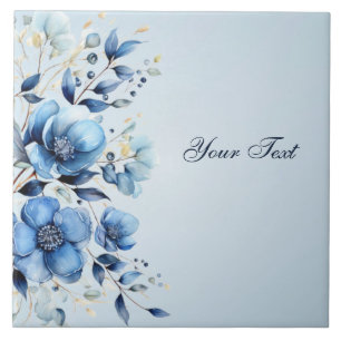 Watercolor Blue Flowers Ceramic Tile