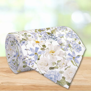 Watercolor Blue Flowers Elegant Floral Wedding Tie