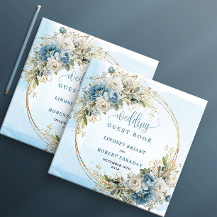 Watercolor Blue Flowers Eucalyptus Gold Guest Book