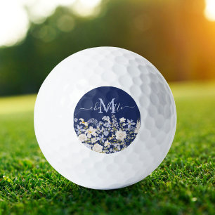 Watercolor Blue Flowers Floral Elegant Monogram Golf Balls