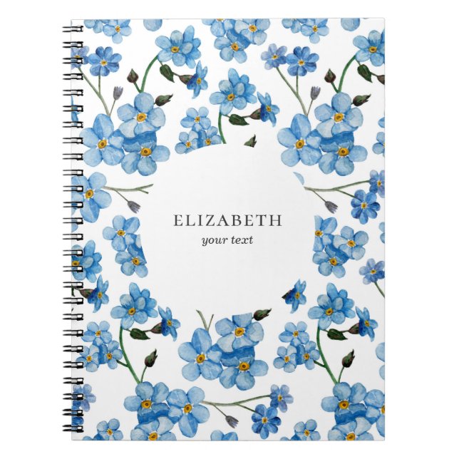 Watercolor blue flowers. Floral girly pattern Notebook (Front)