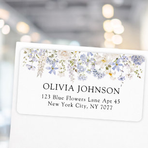 Watercolor Blue Flowers Floral Return Address Label