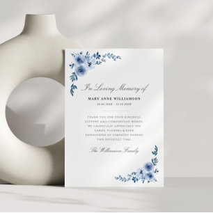 watercolor blue flowers funeral thank you card