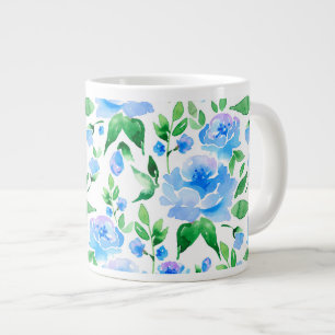 Watercolor blue flowers large coffee mug